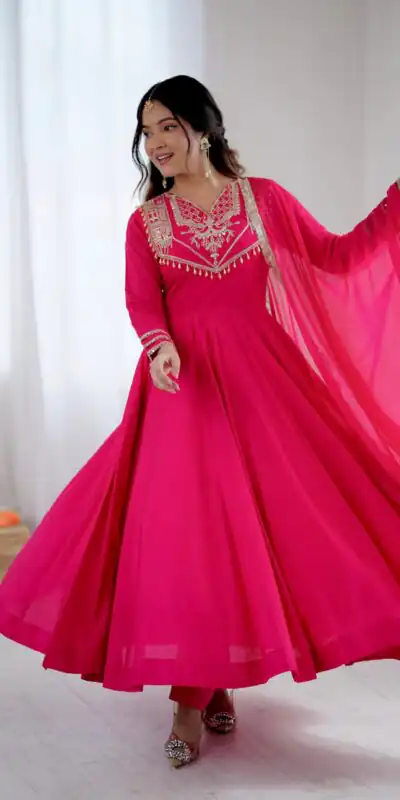 ZSR 3149 Pink Roman silk Gown Perfect for Wedding, Party, Sangeet, Haldi, Lohri – . Introductory Price ₹2099. Delivery 4-6 Working Days. Shop now. | Gowns, Bollywood Gowns, Creative Gowns, Designer Gowns, Embroidered Gowns, Party Wear Gowns