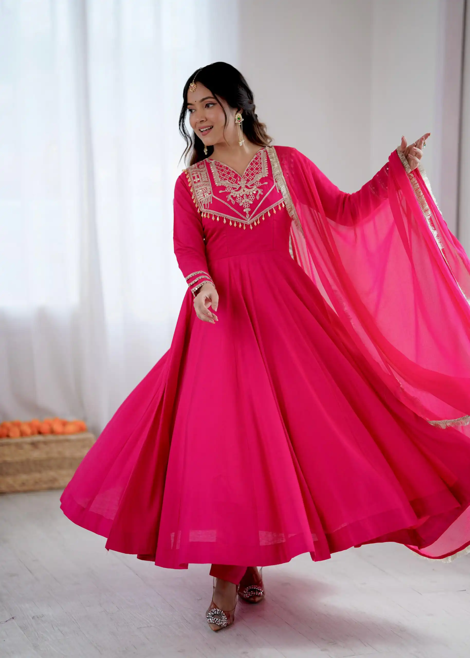 ZSR 3149 Pink Roman silk Gown Perfect for Wedding, Party, Sangeet, Haldi, Lohri – . Introductory Price ₹2099. Delivery 4-6 Working Days. Shop now. | Gowns, Bollywood Gowns, Creative Gowns, Designer Gowns, Embroidered Gowns, Party Wear Gowns