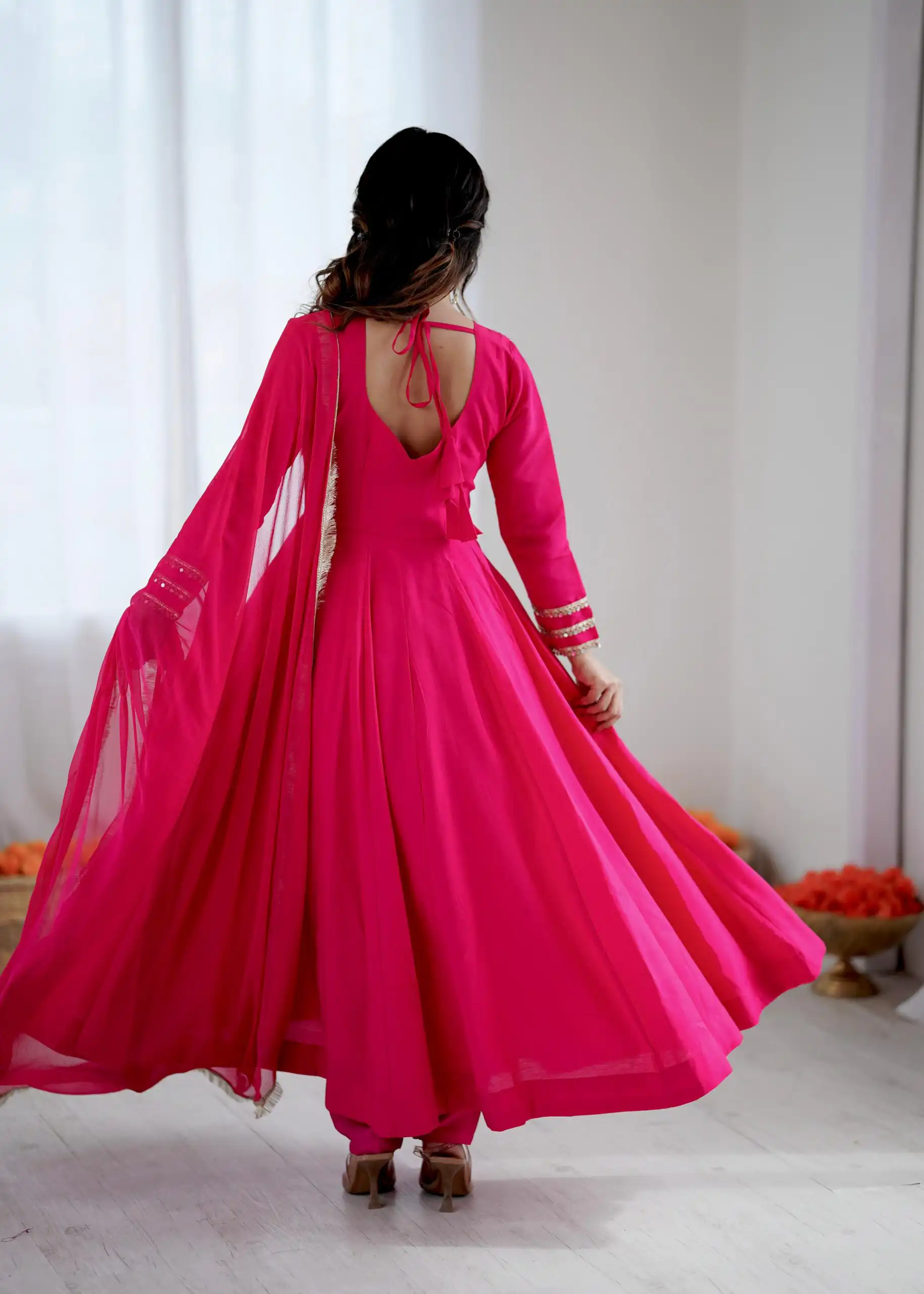 ZSR 3149 Pink Roman silk Gown Perfect for Wedding, Party, Sangeet, Haldi, Lohri – . Introductory Price ₹2099. Delivery 4-6 Working Days. Shop now. | Gowns, Bollywood Gowns, Creative Gowns, Designer Gowns, Embroidered Gowns, Party Wear Gowns