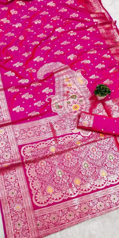Pink Soft Banarasi Silk Lace Zari Work Saree