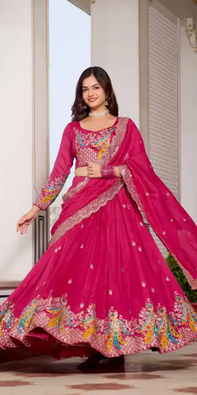 Ram 113 Pink Color Vichitra Lehenga Choli with Embroidery Work. Exclusive Offer ₹3099. Delivery 4-6 Working Days. Shop now. | Lehenga, Bollywood Lehenga, Creative Lehenga, Designer Lehenga, Embroidered Lehenga, Party Wear Lehenga