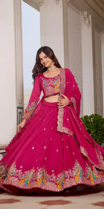 Ram 113 Pink Color Vichitra Lehenga Choli with Embroidery Work. Exclusive Offer ₹3099. Delivery 4-6 Working Days. Shop now. | Lehenga, Bollywood Lehenga, Creative Lehenga, Designer Lehenga, Embroidered Lehenga, Party Wear Lehenga