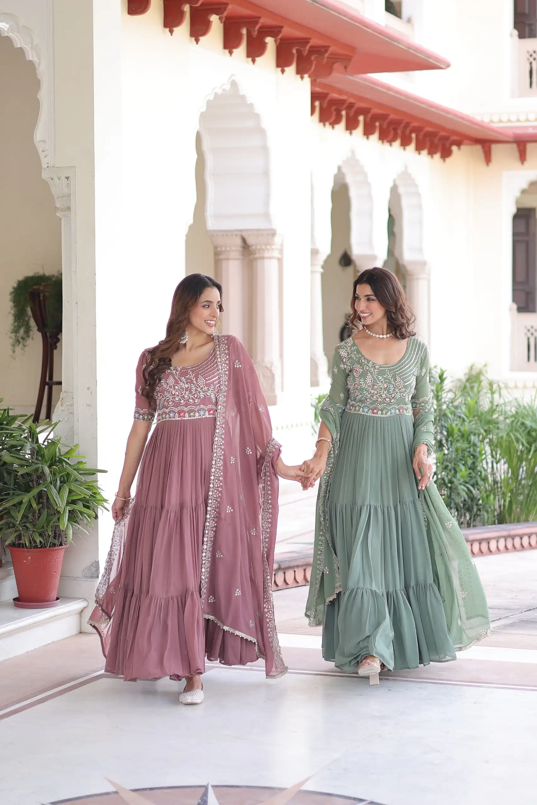 KA 1213 Pista Faux Blooming Gown with Embroidery Work & Sequins Work. Best Price ₹2449. Delivery 4-6 Working Days. Shop now. | Gowns, Bollywood Gowns, Creative Gowns, Designer Gowns, Embroidered Gowns, Party Wear Gowns