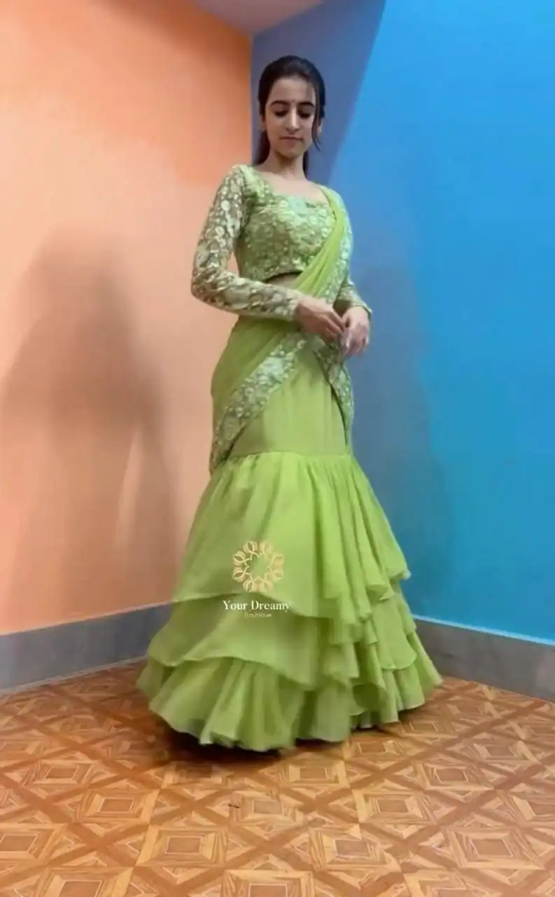 KF 1663 Pista Faux Georgette Lehenga Choli with Embroidery Work & Sequins Work. Grab it for ₹2099. Delivery 4-6 Working Days. Shop now. | Lehenga, Bollywood Lehenga, Creative Lehenga, Designer Lehenga, Embroidered Lehenga, Party Wear Lehenga