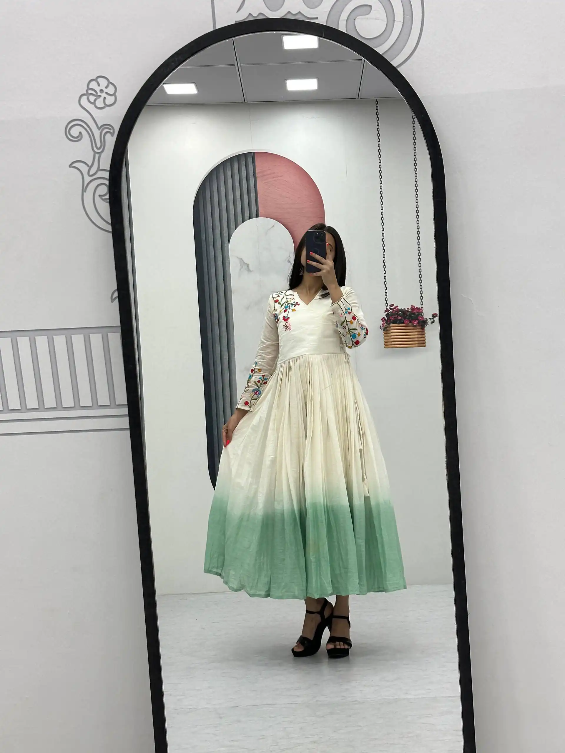 PC 526 Pista Soft Cotton Gown with Embroidery Work. Wedding, Party, Festive, Events, Best Price ₹1749. Delivery 4-6 Working Days. Shop now. | Gowns, Bollywood Gowns, Creative Gowns, Designer Gowns, Embroidered Gowns, Party Wear Gowns