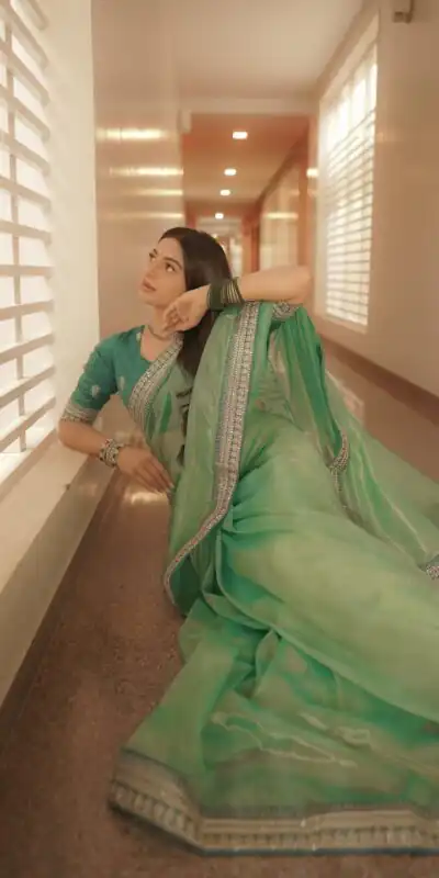 JR 657 Pista with Sequins Work & Embroidery Work Twill Net Saree . Exclusive Offer ₹1599. Delivery 4-6 Working Days. Shop now. | Sarees, Bollywood Sarees, Creative Sarees, Designer Sarees, Embroidered Sarees, Ethnic Saree, Modern Digital sarees, Party Wear Sarees