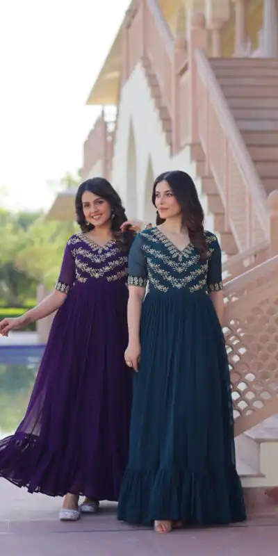 KA 1172 Purple in Faux Blooming Embroidery Work & Sequins Work Gown . Affordable Price ₹1749. Delivery 4-6 Working Days. Shop now. | Gowns, Bollywood Gowns, Creative Gowns, Designer Gowns, Embroidered Gowns, Party Wear Gowns