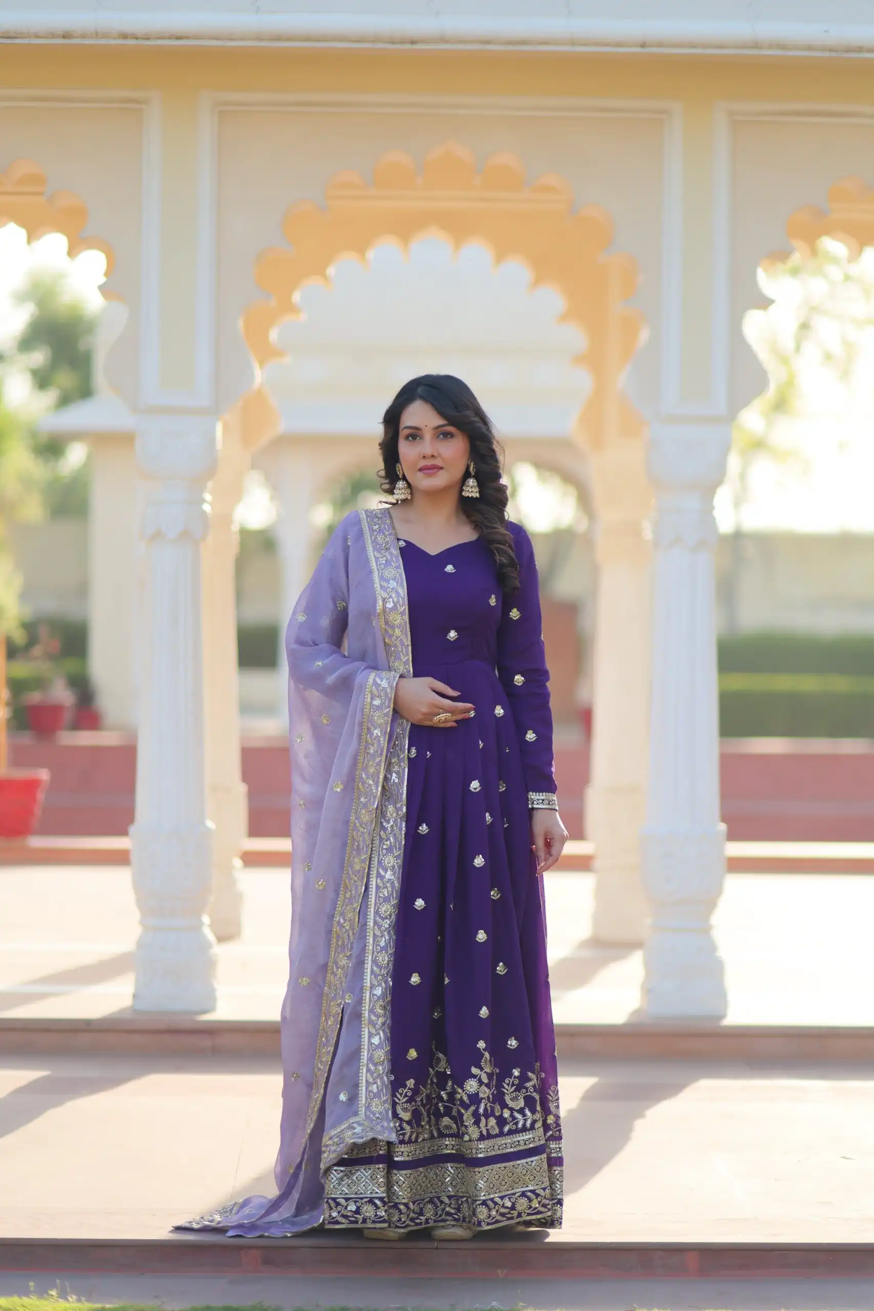 KA 1206 Purple in Star GeorgetteFandy Zari Work & Embroidery Work Gown . Introductory Price ₹2549. Delivery 4-6 Working Days. Shop now. | Gowns, Bollywood Gowns, Creative Gowns, Designer Gowns, Embroidered Gowns, Party Wear Gowns