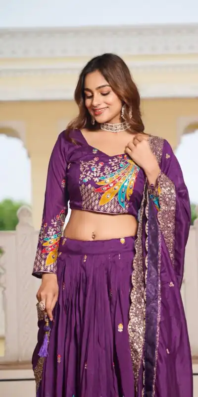 Purple Vichitra Embroidery Work Lehenga Choli