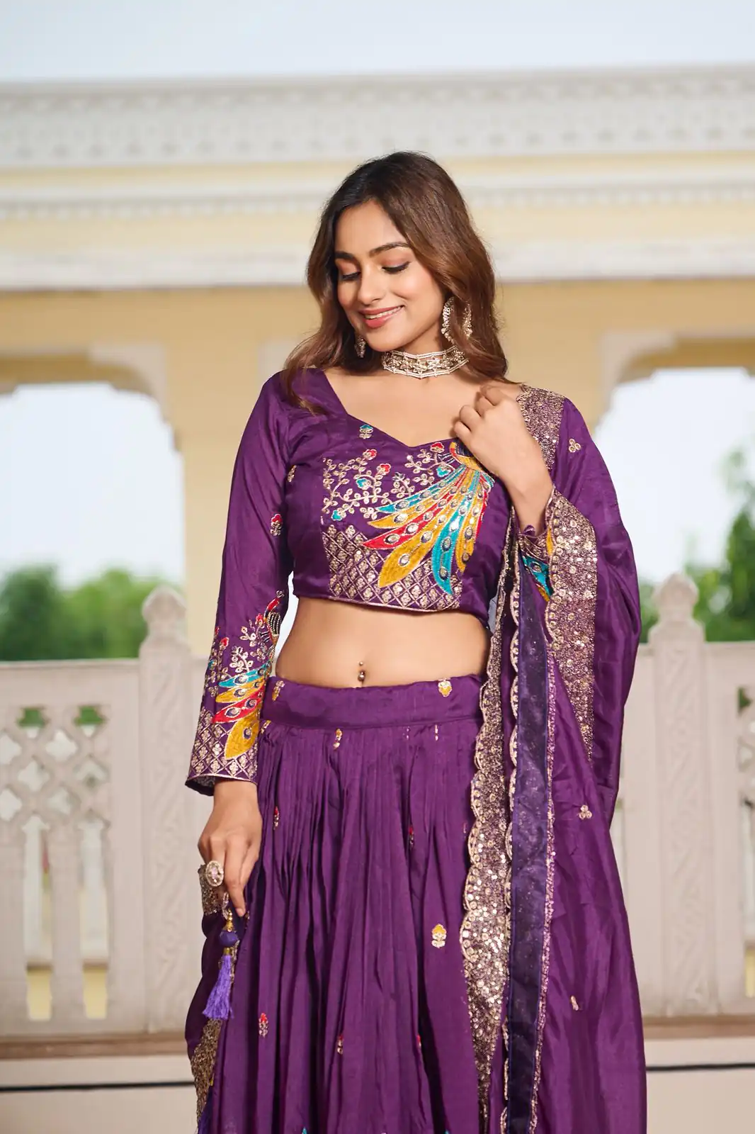 Ram 113 Purple Color Vichitra Lehenga Choli with Embroidery Work. Exclusive Offer ₹3099. Delivery 4-6 Working Days. Shop now. | Lehenga, Bollywood Lehenga, Creative Lehenga, Designer Lehenga, Embroidered Lehenga, Party Wear Lehenga