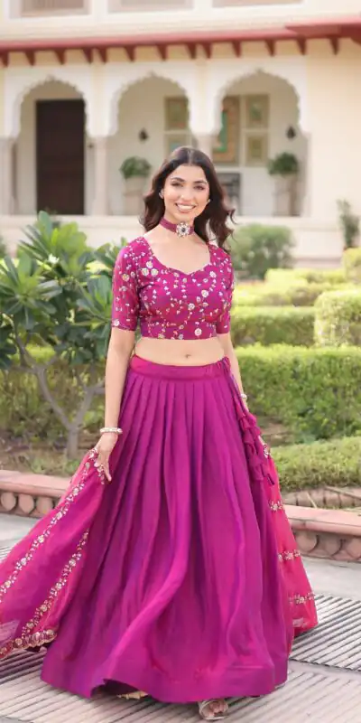 KA 5053 Rani Pink Fendi Silk Lehenga Choli with Sequins Work & Embroidery Work. Exclusive Offer ₹2049. Delivery 4-6 Working Days. Shop now. | Lehenga, Bollywood Lehenga, Creative Lehenga, Designer Lehenga, Embroidered Lehenga, Party Wear Lehenga