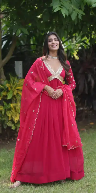 KA 1067 Rani Pink Faux Blooming Gown Perfect for Wedding, Party, Haldi, Raksha Bandhan, Traditional Day – . Exclusive Offer ₹1849. Delivery 4-6 Working Da | Gowns, Bollywood Gowns, Creative Gowns, Designer Gowns, Embroidered Gowns, Party Wear Gowns