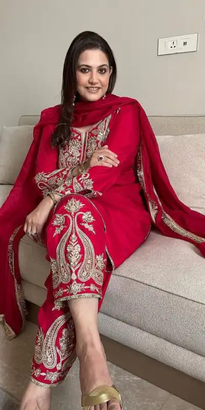 ZSR 3097 Red Pure Chinnon Silk With Embroidery Sequence Work With Full Sleeve Salwar Suit Wedding, Party, Festive, Events Exclusive Offer ₹1899. D | Casual Suits, Jump Suits, Tops & Bottoms, Track Suits, Salwar suit, Creative suits, Designer Suits, Palazzo Suits, Party Wear Suits, Patiala Suits, Straight Suits, Trendy Wear