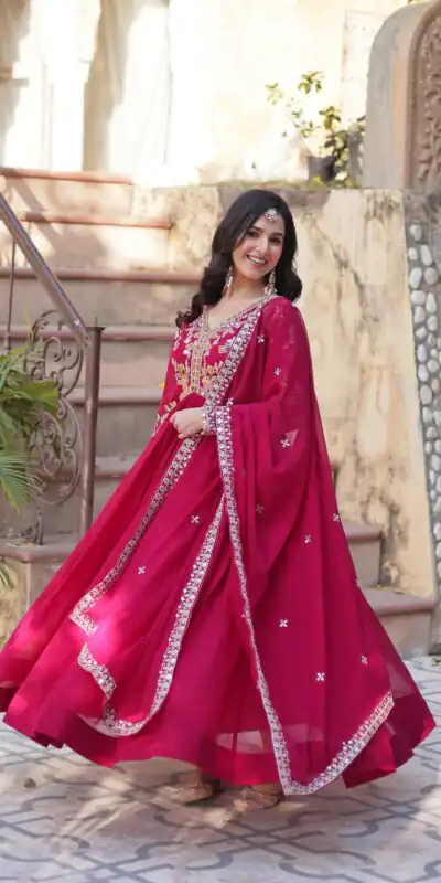 KA 1147 Red in Color Faux Blooming Embroidery Work & Zari Work Gown . Grab it for ₹2049. Delivery 4-6 Working Days. Shop now. | Gowns, Bollywood Gowns, Creative Gowns, Designer Gowns, Embroidered Gowns, Party Wear Gowns