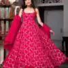 Red Faux Georgette Lace Work Anarkali Suit