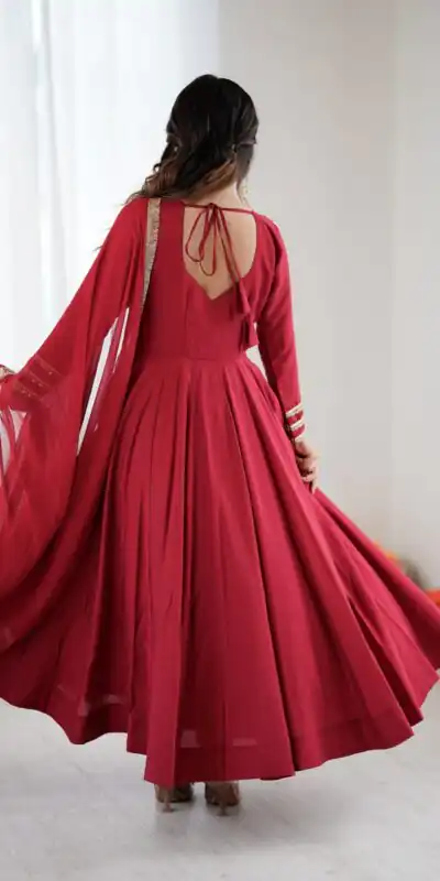 ZSR 3149 Red Roman silk Gown Perfect for Wedding, Party, Sangeet, Haldi, Lohri – . Introductory Price ₹2099. Delivery 4-6 Working Days. Shop now. | Gowns, Bollywood Gowns, Creative Gowns, Designer Gowns, Embroidered Gowns, Party Wear Gowns