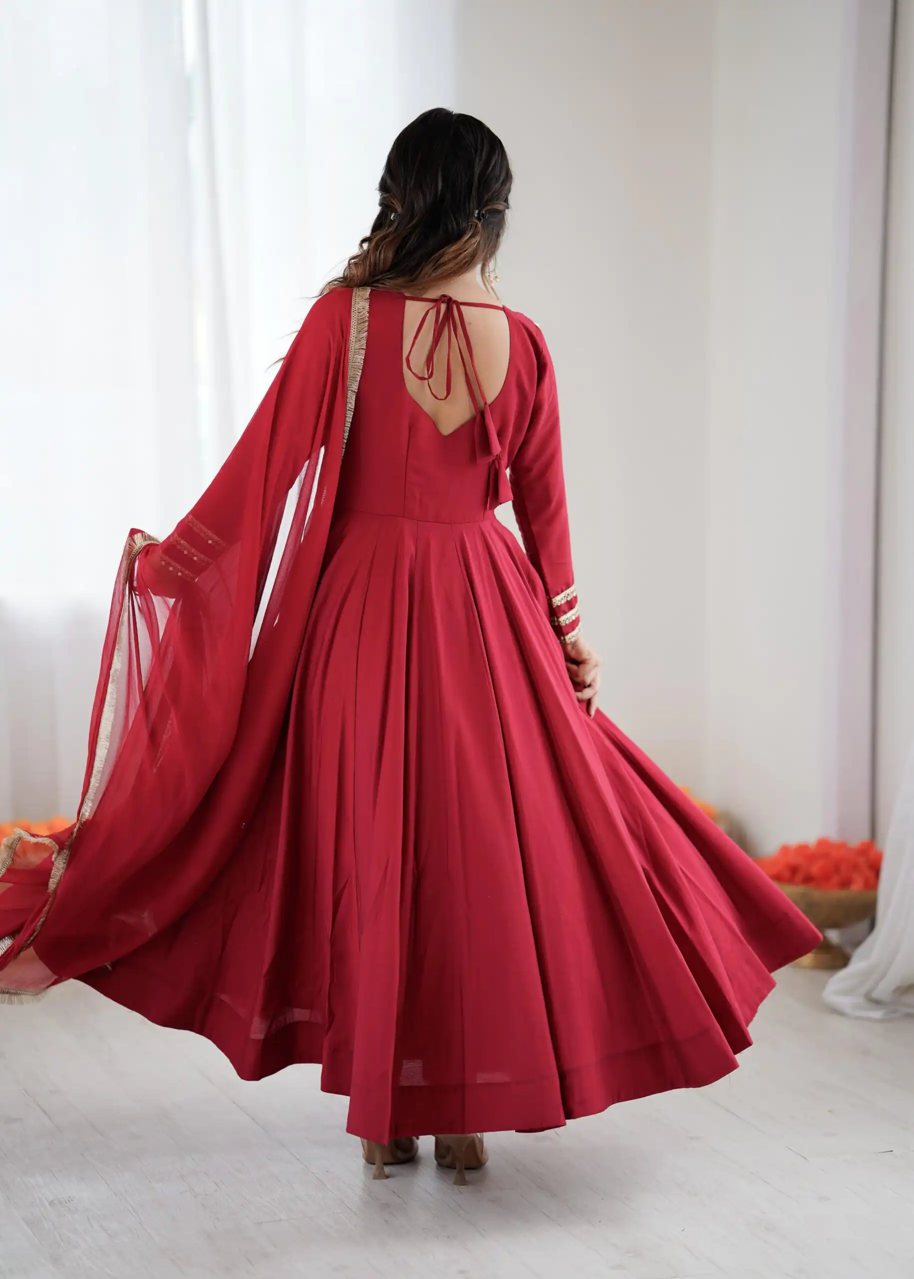 ZSR 3149 Red Roman silk Gown Perfect for Wedding, Party, Sangeet, Haldi, Lohri – . Introductory Price ₹2099. Delivery 4-6 Working Days. Shop now. | Gowns, Bollywood Gowns, Creative Gowns, Designer Gowns, Embroidered Gowns, Party Wear Gowns