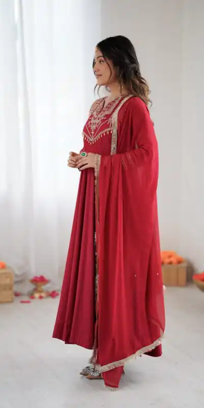 ZSR 3149 Red Roman silk Gown Perfect for Wedding, Party, Sangeet, Haldi, Lohri – . Introductory Price ₹2099. Delivery 4-6 Working Days. Shop now. | Gowns, Bollywood Gowns, Creative Gowns, Designer Gowns, Embroidered Gowns, Party Wear Gowns