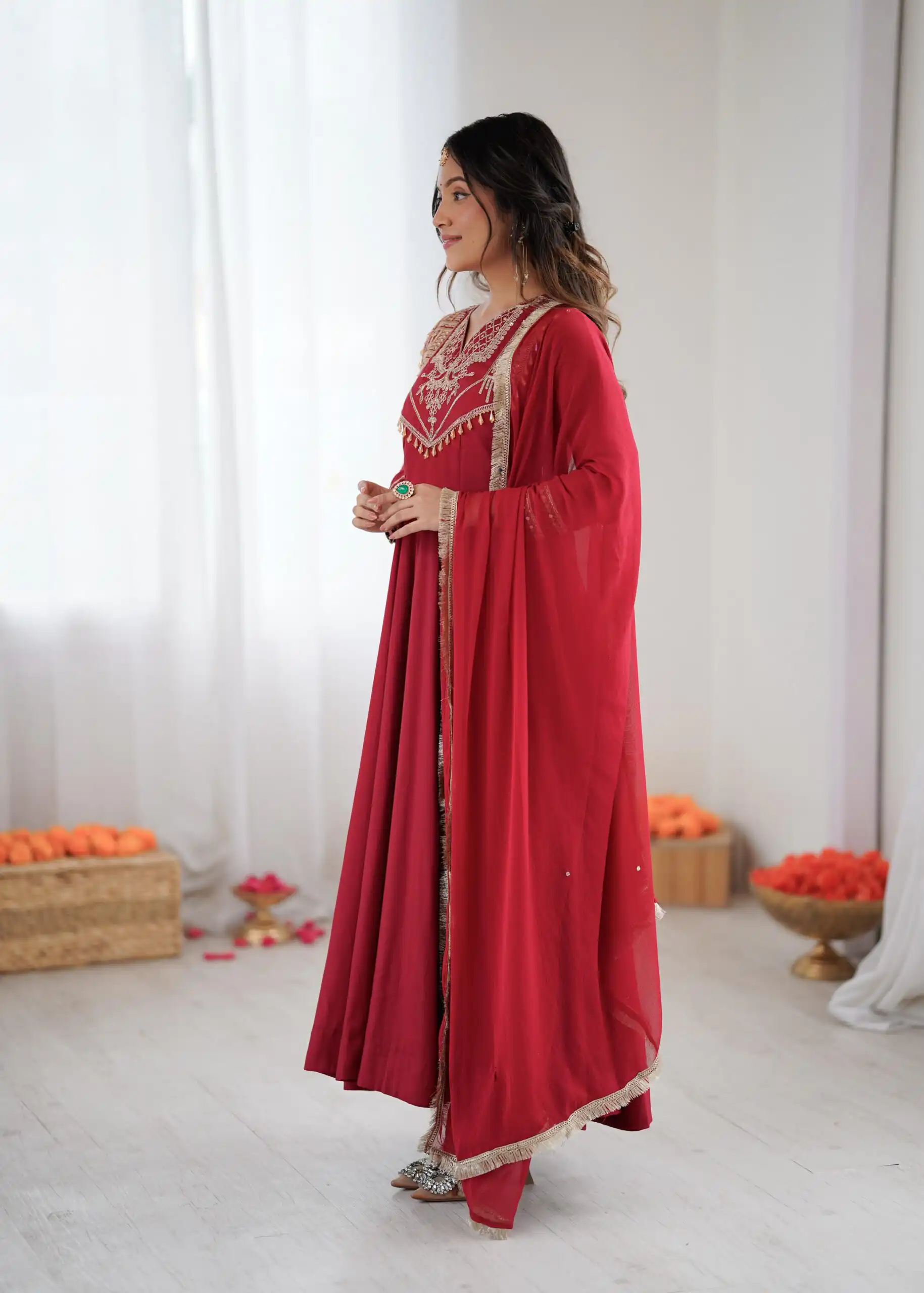 ZSR 3149 Red Roman silk Gown Perfect for Wedding, Party, Sangeet, Haldi, Lohri – . Introductory Price ₹2099. Delivery 4-6 Working Days. Shop now. | Gowns, Bollywood Gowns, Creative Gowns, Designer Gowns, Embroidered Gowns, Party Wear Gowns
