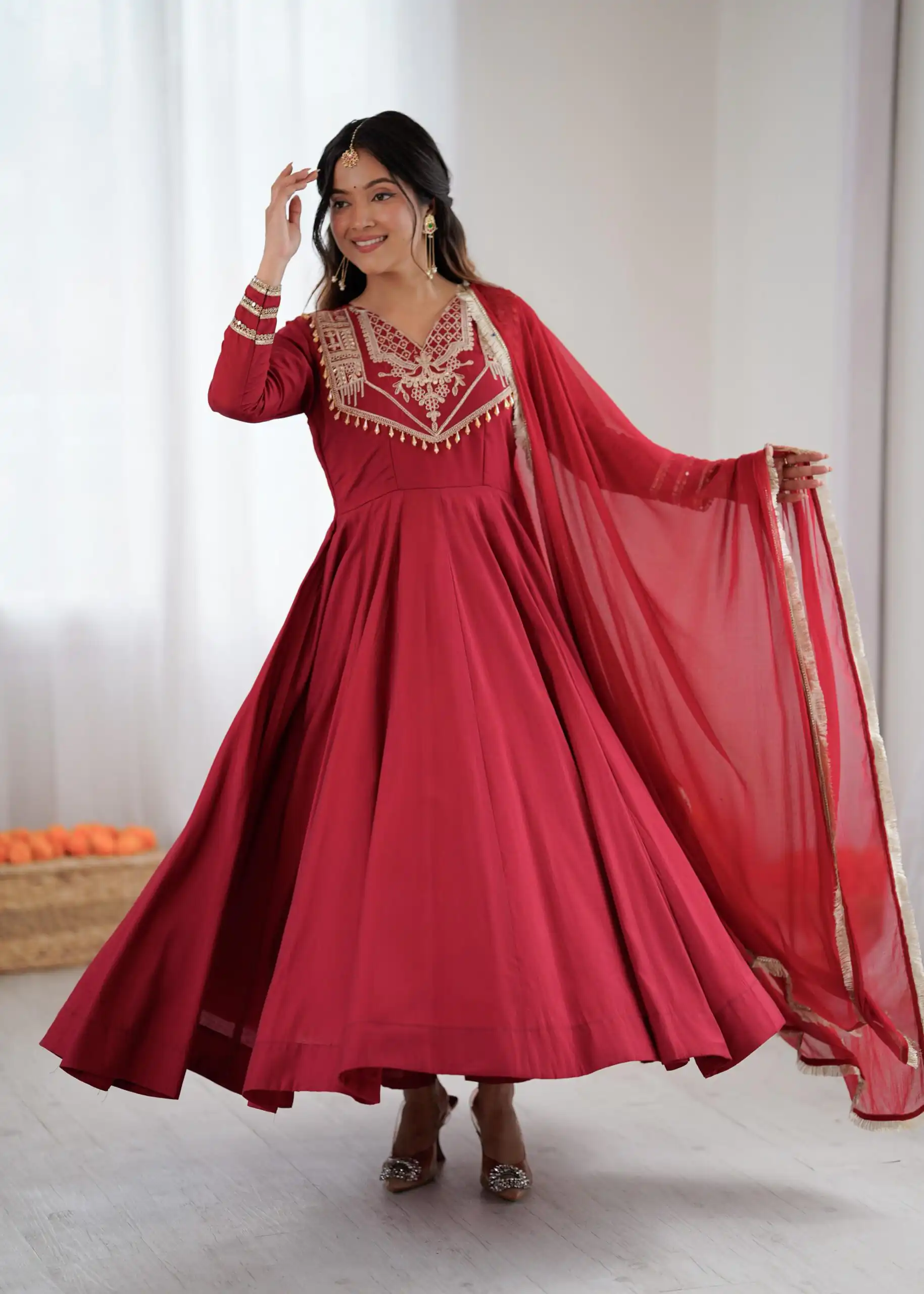 ZSR 3149 Red Roman silk Gown Perfect for Wedding, Party, Sangeet, Haldi, Lohri – . Introductory Price ₹2099. Delivery 4-6 Working Days. Shop now. | Gowns, Bollywood Gowns, Creative Gowns, Designer Gowns, Embroidered Gowns, Party Wear Gowns