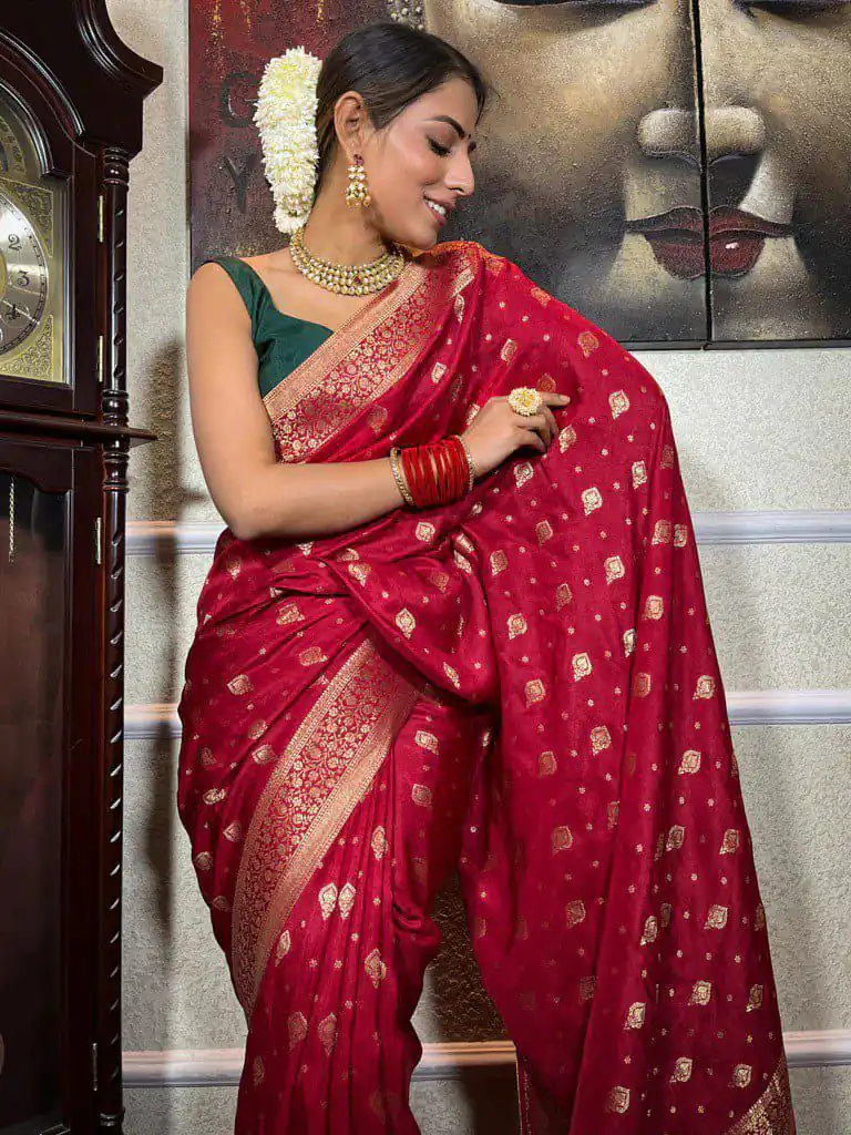 KPR 210 Red Soft Lichi Silk Saree with Lace Work & Lace Border. Special Price ₹1399. Delivery 4-6 Working Days. Shop now. | Sarees, Bollywood Sarees, Creative Sarees, Designer Sarees, Embroidered Sarees, Ethnic Saree, Modern Digital sarees, Party Wear Sarees