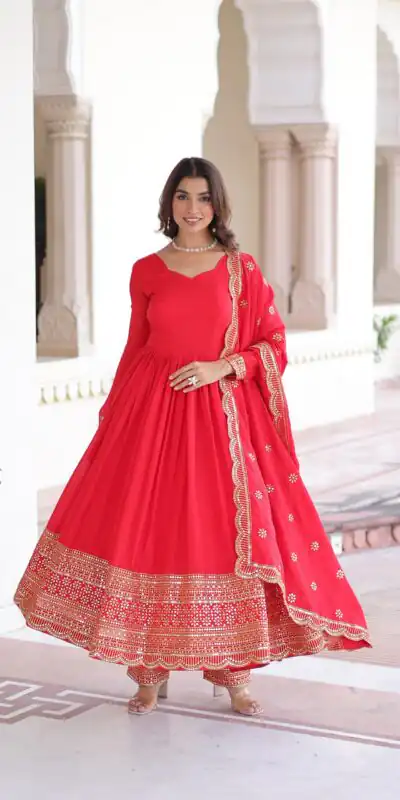 KA 1209 Red Vichitra Silk Gown with Embroidery Work & Sequins Work. Get it for ₹2499. Delivery 4-6 Working Days. Shop now. | Gowns, Bollywood Gowns, Creative Gowns, Designer Gowns, Embroidered Gowns, Party Wear Gowns