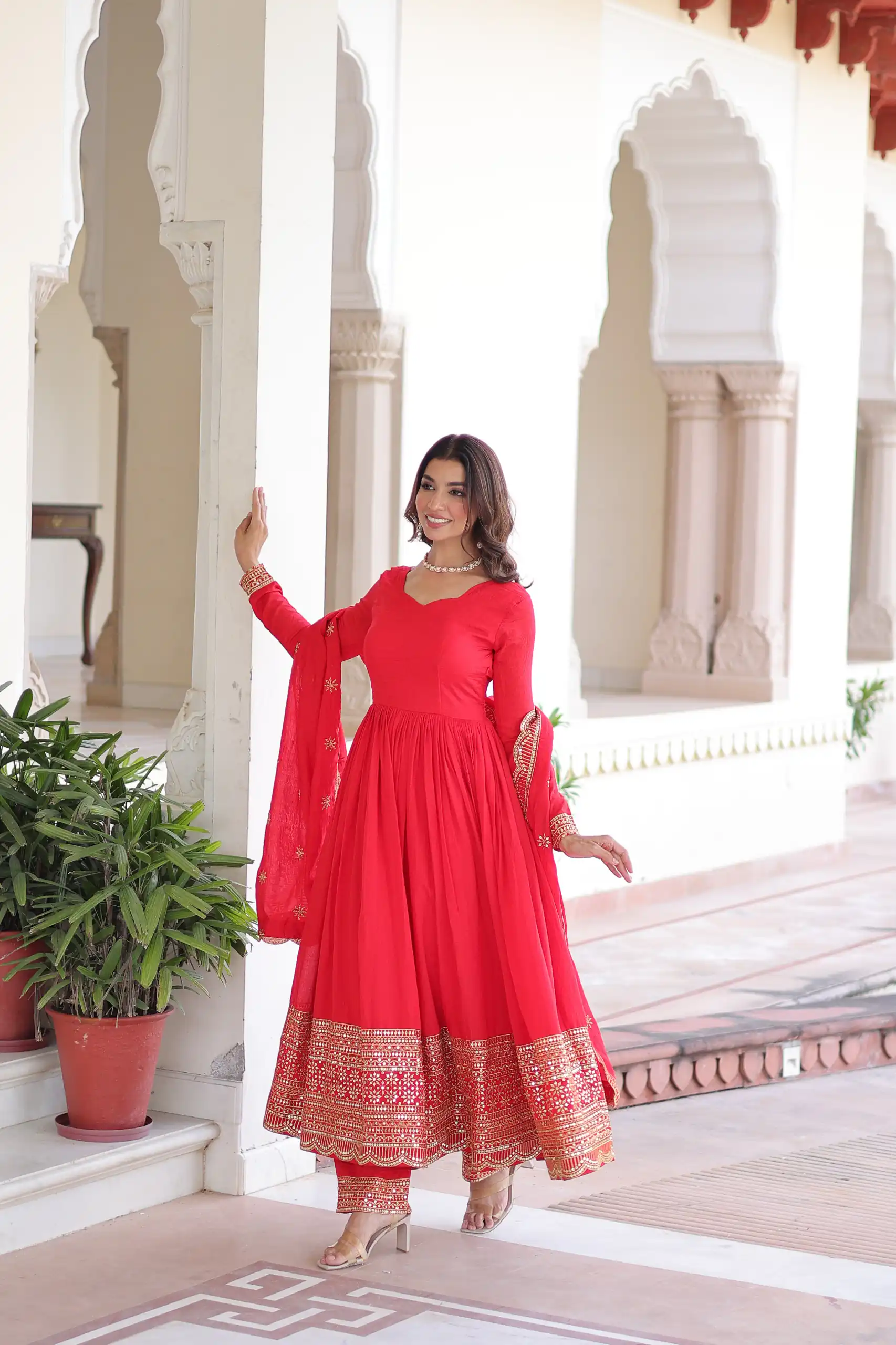KA 1209 Red Vichitra Silk Gown with Embroidery Work & Sequins Work. Get it for ₹2499. Delivery 4-6 Working Days. Shop now. | Gowns, Bollywood Gowns, Creative Gowns, Designer Gowns, Embroidered Gowns, Party Wear Gowns