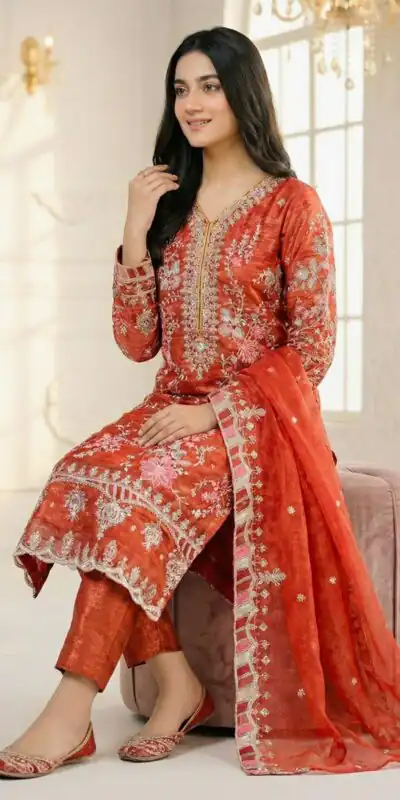SRK 5321 Rust Crunchy Silk Salwar Suit Perfect for Wedding, Party, Eid, Sangeet, Cultural Events – . Exclusive Offer ₹2499. Delivery 4-6 Working Days. | Jump Suits, Salwar suit, Casual Suits, Creative suits, Designer Suits, Palazzo Suits, Party Wear Suits, Patiala Suits, Straight Suits