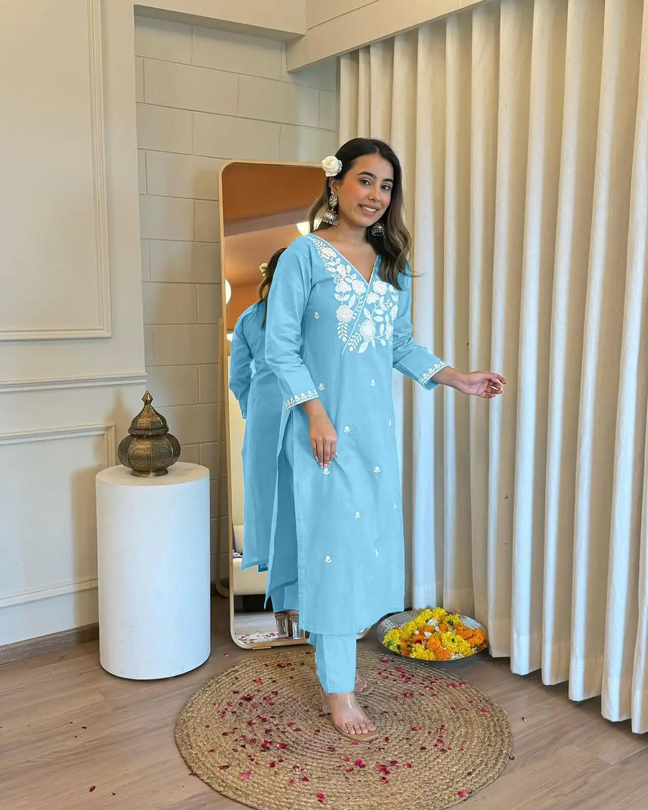 Sky Blue Rayon Wed Lakhnavi Style Work Salwar Suit