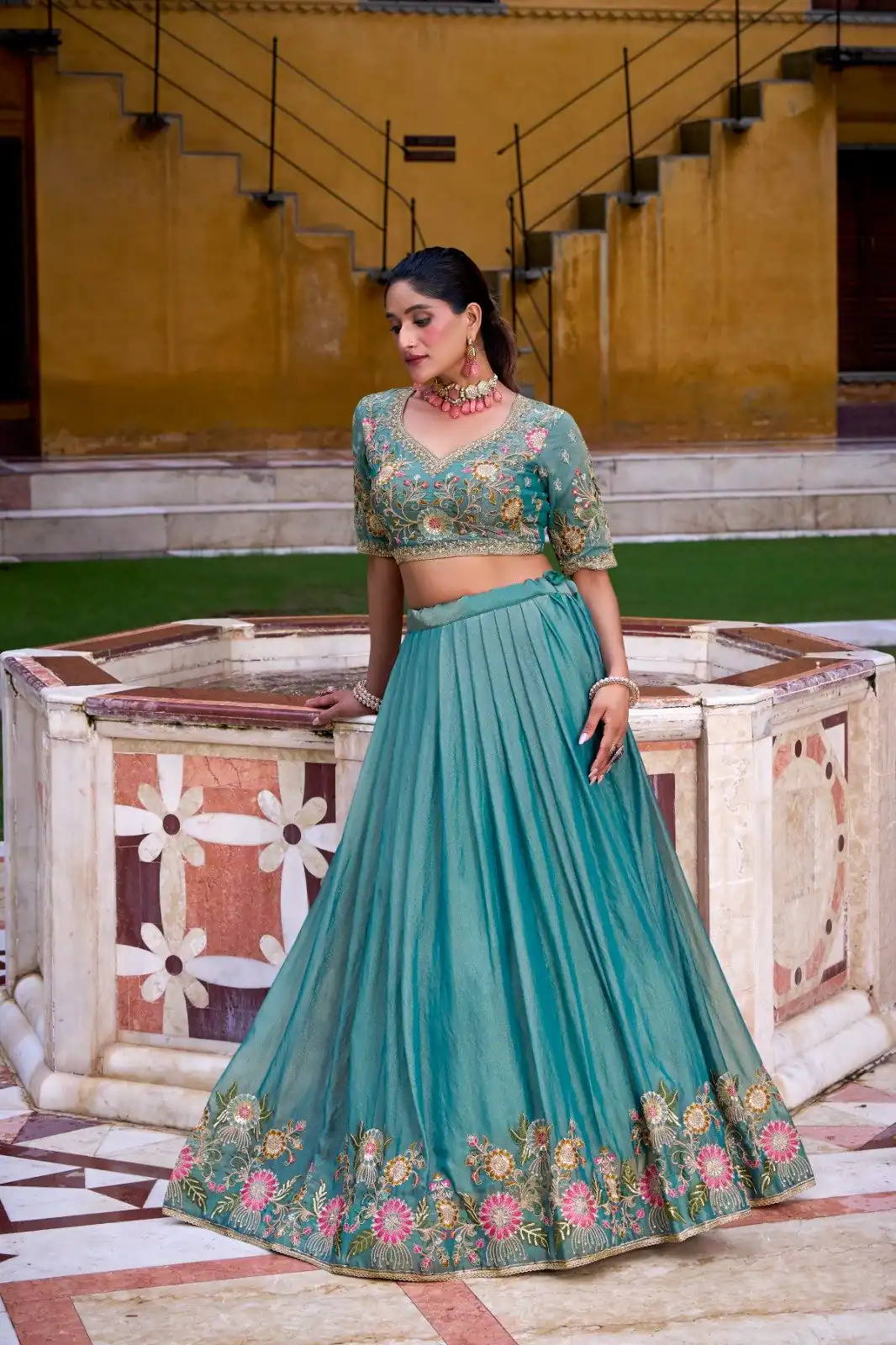 LNB 1450 Sky Blue in Zari Shimmer Embroidery Work & Zari Work Lehenga Choli . Grab it for ₹3599. Delivery 4-6 Working Days. Shop now. | Lehenga, Bollywood Lehenga, Creative Lehenga, Designer Lehenga, Embroidered Lehenga, Party Wear Lehenga