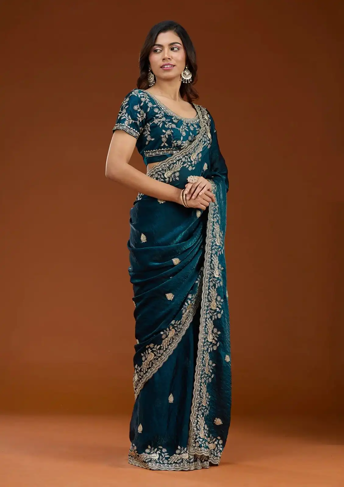 E BT 438 Teal in Fandy Satin Silk mbroidery Work & Zari Work Saree. Special Price ₹1949. Delivery 4-6 Working Days. Shop now. | Sarees, Bollywood Sarees, Creative Sarees, Designer Sarees, Embroidered Sarees, Ethnic Saree, Modern Digital sarees, Party Wear Sarees