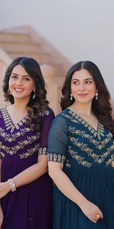 KA 1172 Teal in Faux Blooming Embroidery Work & Sequins Work Gown . Affordable Price ₹1749. Delivery 4-6 Working Days. Shop now. | Gowns, Bollywood Gowns, Creative Gowns, Designer Gowns, Embroidered Gowns, Party Wear Gowns