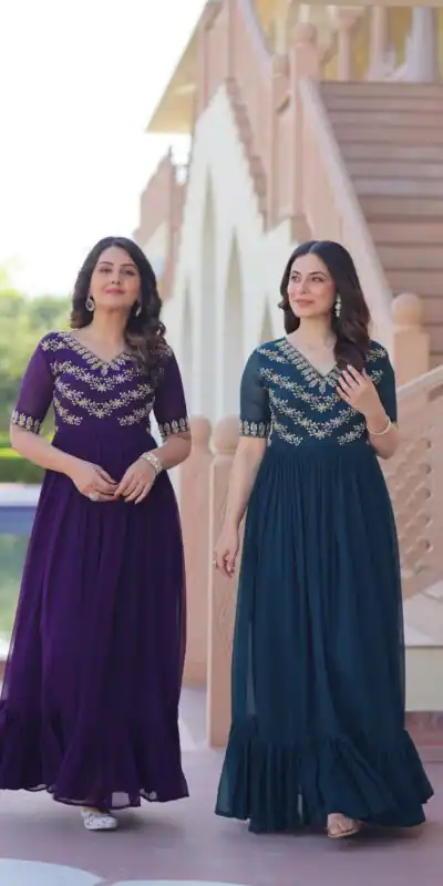 KA 1172 Teal in Faux Blooming Embroidery Work & Sequins Work Gown . Affordable Price ₹1749. Delivery 4-6 Working Days. Shop now. | Gowns, Bollywood Gowns, Creative Gowns, Designer Gowns, Embroidered Gowns, Party Wear Gowns