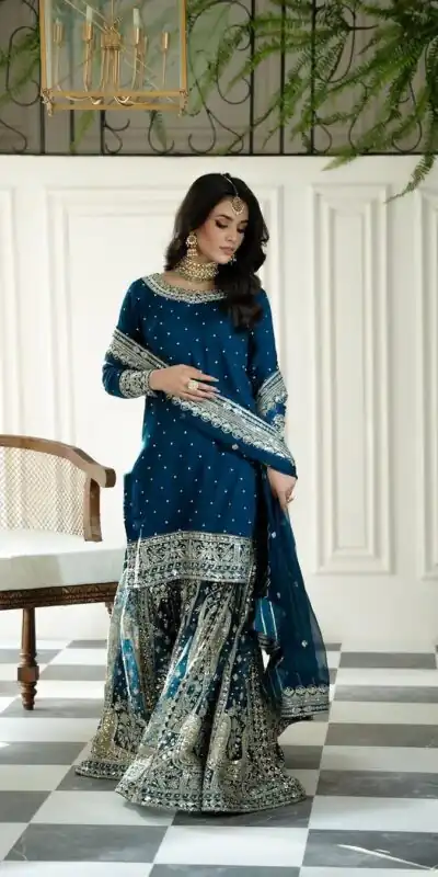 Teal Faux Georgette Embroidery Rivet Moti Work Salwar Suit