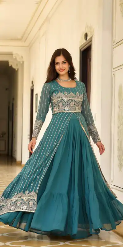 Ram 048 Teal Fox Georgette Lehenga Choli with Embroidery Work. Available at ₹2599 only. Delivery 4-6 Working Days. Shop now. | Lehenga, Bollywood Lehenga, Creative Lehenga, Designer Lehenga, Embroidered Lehenga, Party Wear Lehenga