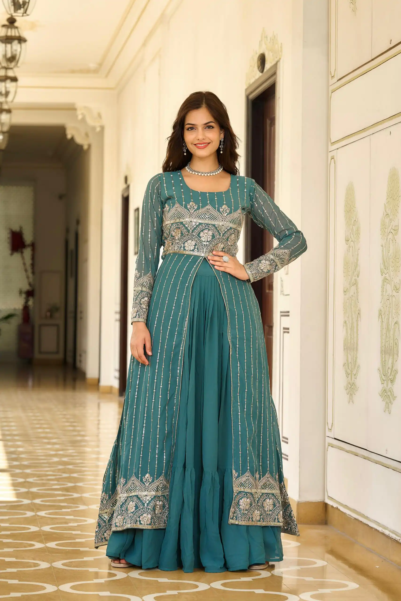 Ram 048 Teal Fox Georgette Lehenga Choli with Embroidery Work. Available at ₹2599 only. Delivery 4-6 Working Days. Shop now. | Lehenga, Bollywood Lehenga, Creative Lehenga, Designer Lehenga, Embroidered Lehenga, Party Wear Lehenga