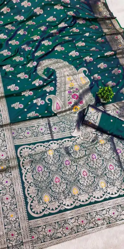 Teal Soft Banarasi Silk Lace Zari Work Saree