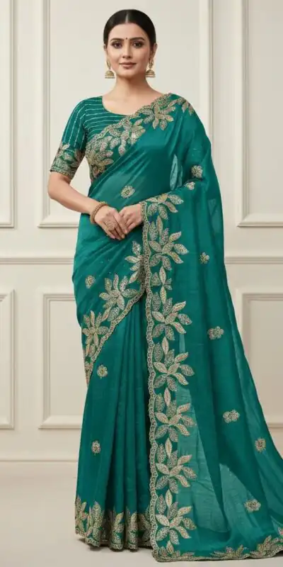JR 656 Teal Soft Organza Silk Saree Perfect for Wedding, Party, Durga Puja, Baisakhi, Temple Visit – . Affordable Price ₹1799. Delivery 4-6 Working D | Sarees, Bollywood Sarees, Creative Sarees, Designer Sarees, Embroidered Sarees, Ethnic Saree, Modern Digital sarees, Party Wear Sarees