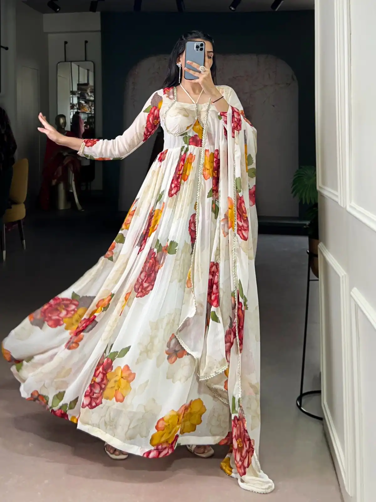 YNF 5103 White Lace Work Gown in Chiffon. Get it for ₹1899. Wedding, Party, Festive, Events Delivery 4-6 Working Days. Shop now. | Gowns, Bollywood Gowns, Creative Gowns, Designer Gowns, Embroidered Gowns, Party Wear Gowns