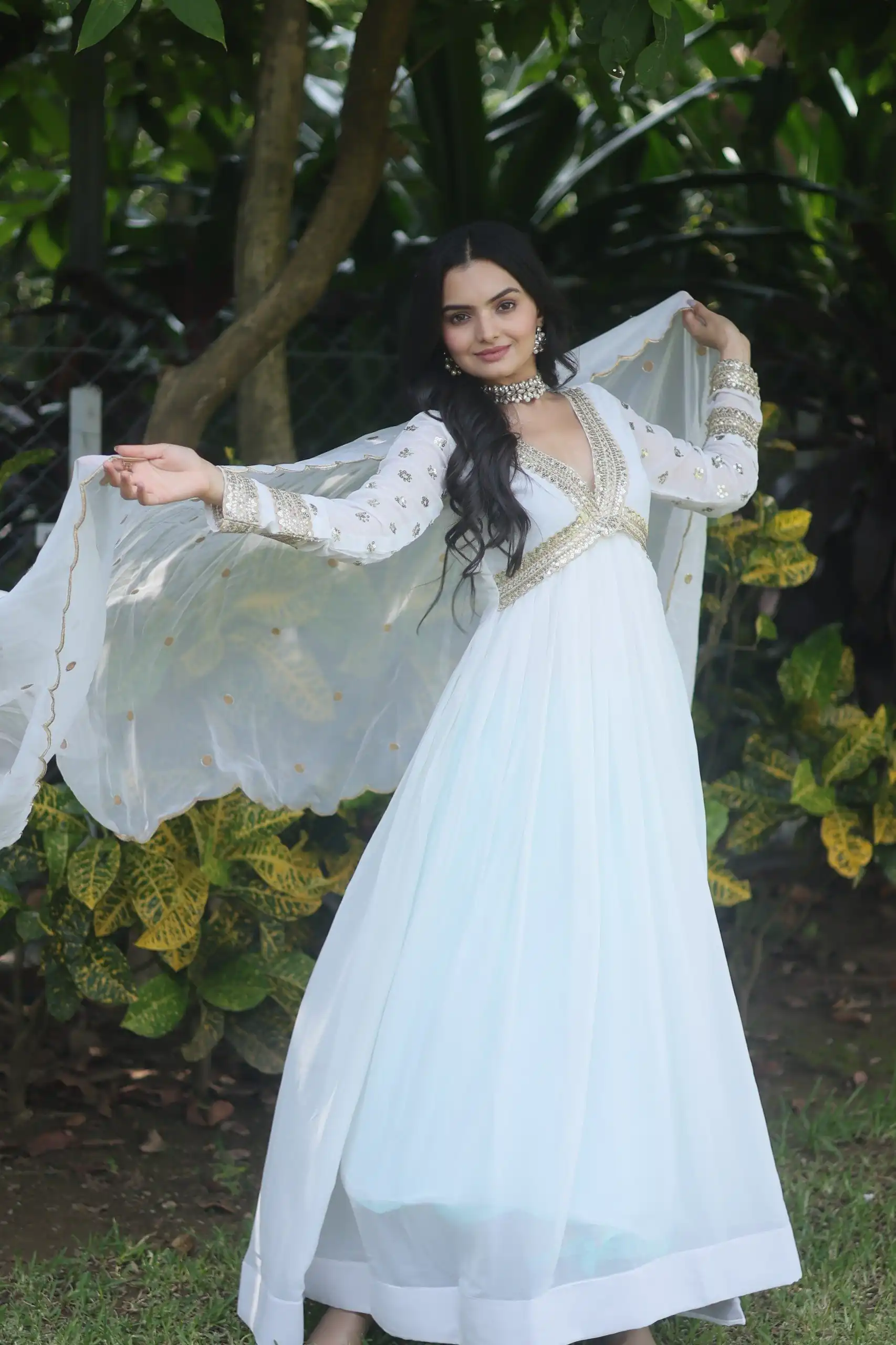 KA 1067 White Faux Blooming Gown Perfect for Wedding, Party, Haldi, Raksha Bandhan, Traditional Day – . Exclusive Offer ₹1849. Delivery 4-6 Working Da | Gowns, Bollywood Gowns, Creative Gowns, Designer Gowns, Embroidered Gowns, Party Wear Gowns