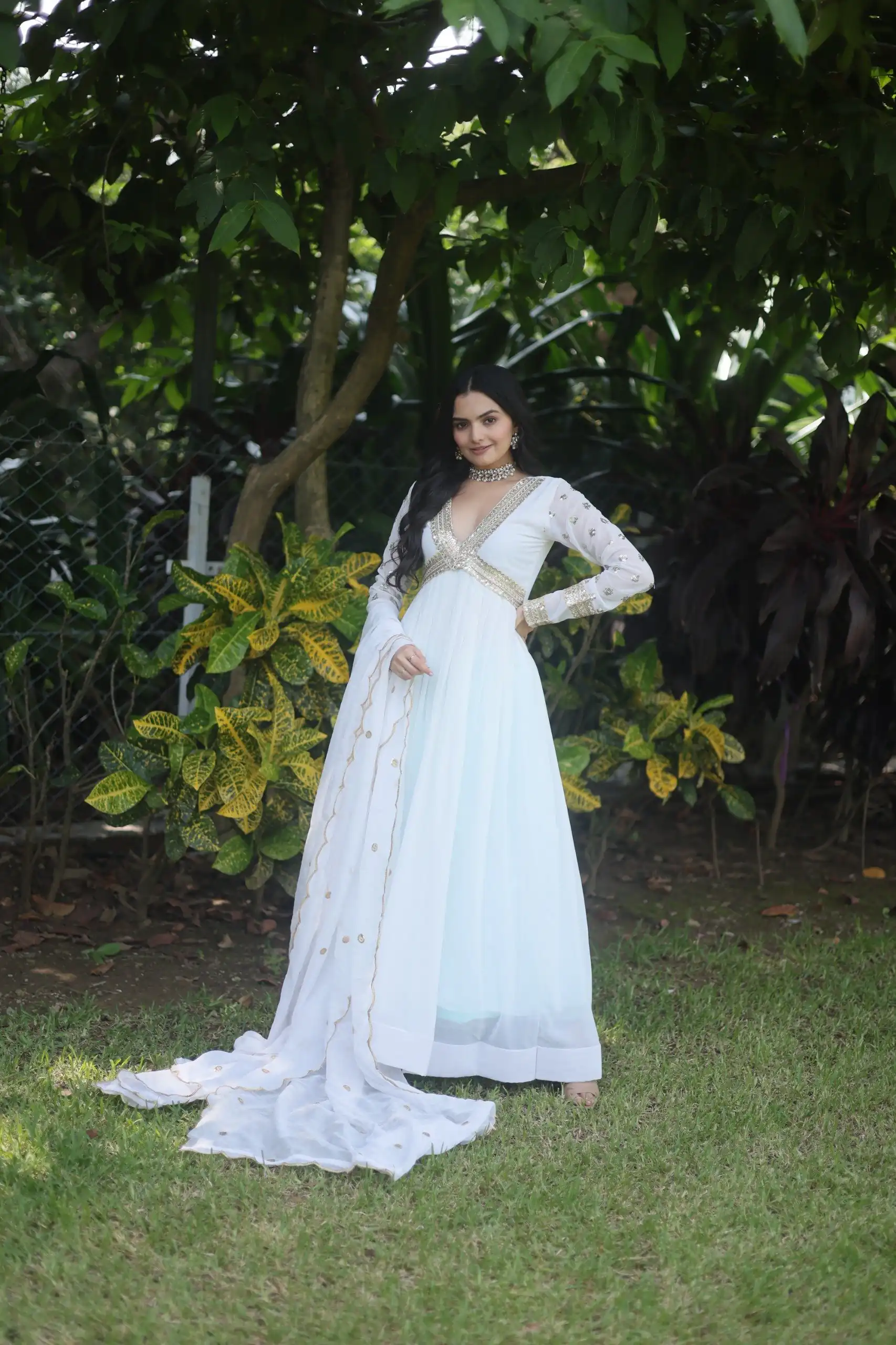 KA 1067 White Faux Blooming Gown Perfect for Wedding, Party, Haldi, Raksha Bandhan, Traditional Day – . Exclusive Offer ₹1849. Delivery 4-6 Working Da | Gowns, Bollywood Gowns, Creative Gowns, Designer Gowns, Embroidered Gowns, Party Wear Gowns