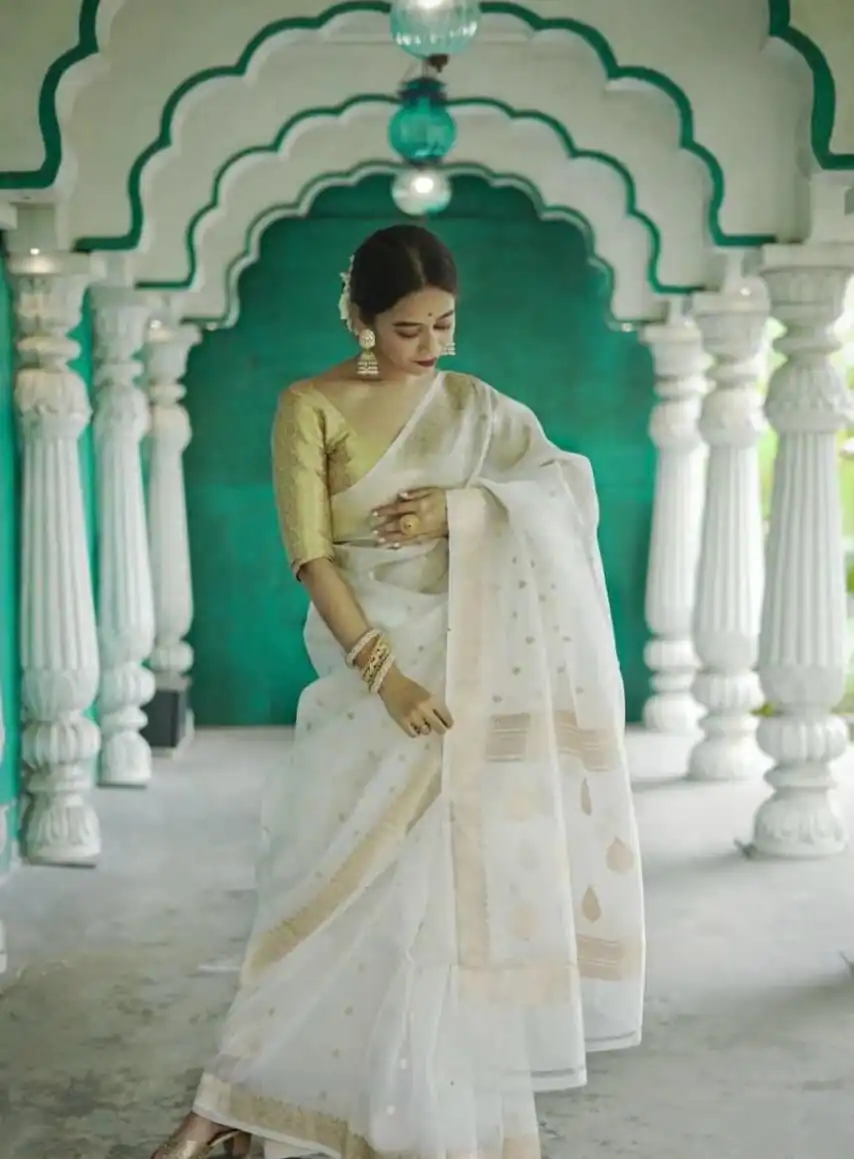 KP 6040 White Soft Lilan Slab Saree with Weaving Work Designer Work. Festive Deal ₹1399. Delivery 4-6 Working Days. Shop now. | Sarees, Bollywood Sarees, Creative Sarees, Designer Sarees, Embroidered Sarees, Ethnic Saree, Modern Digital sarees, Party Wear Sarees