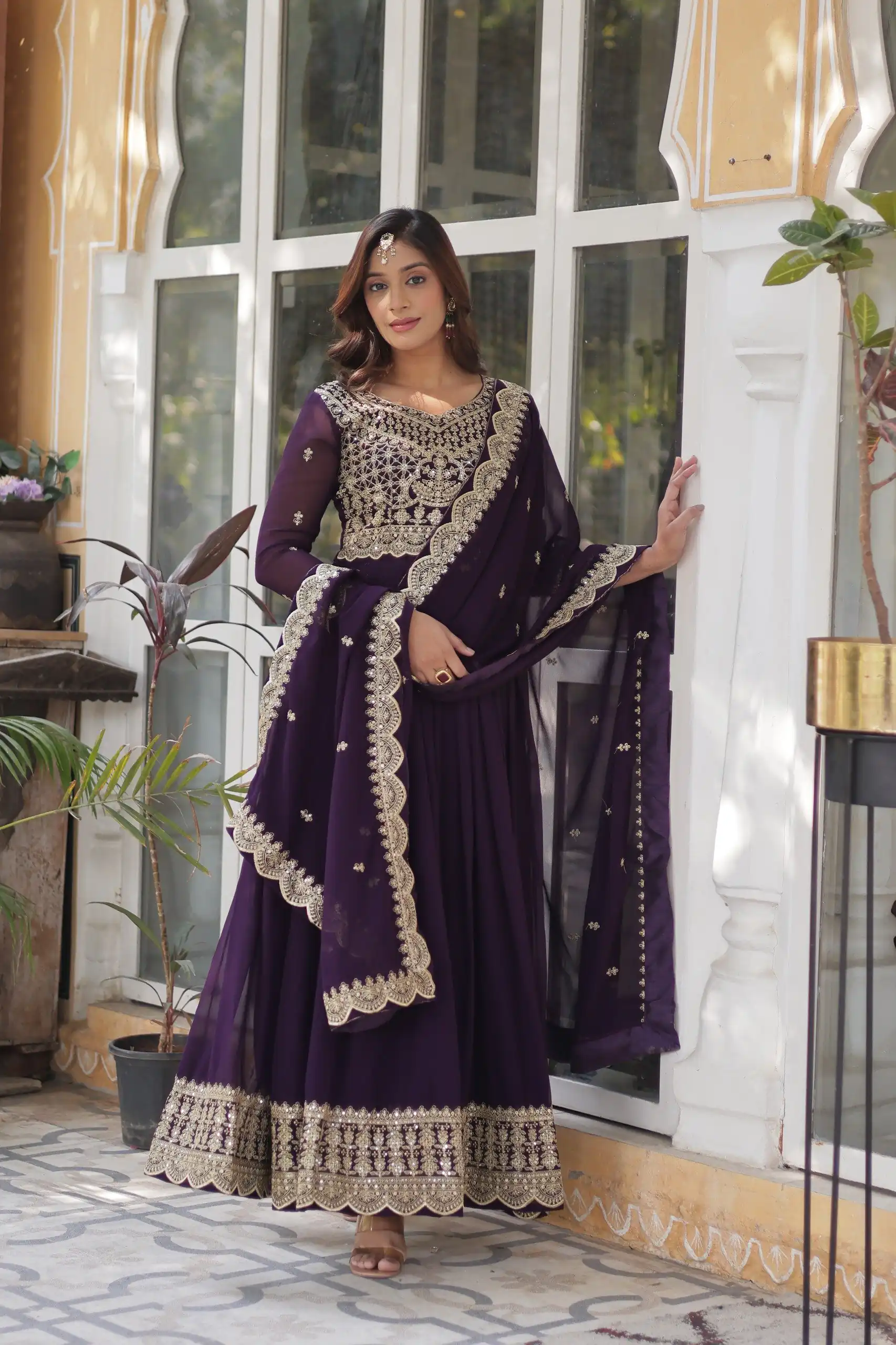 KA 1137 Wine Color Faux Blooming Gown with Embroidery Work & Zari Work. Best Price ₹2599. Delivery 4-6 Working Days. Shop now. | Gowns, Bollywood Gowns, Creative Gowns, Designer Gowns, Embroidered Gowns, Party Wear Gowns