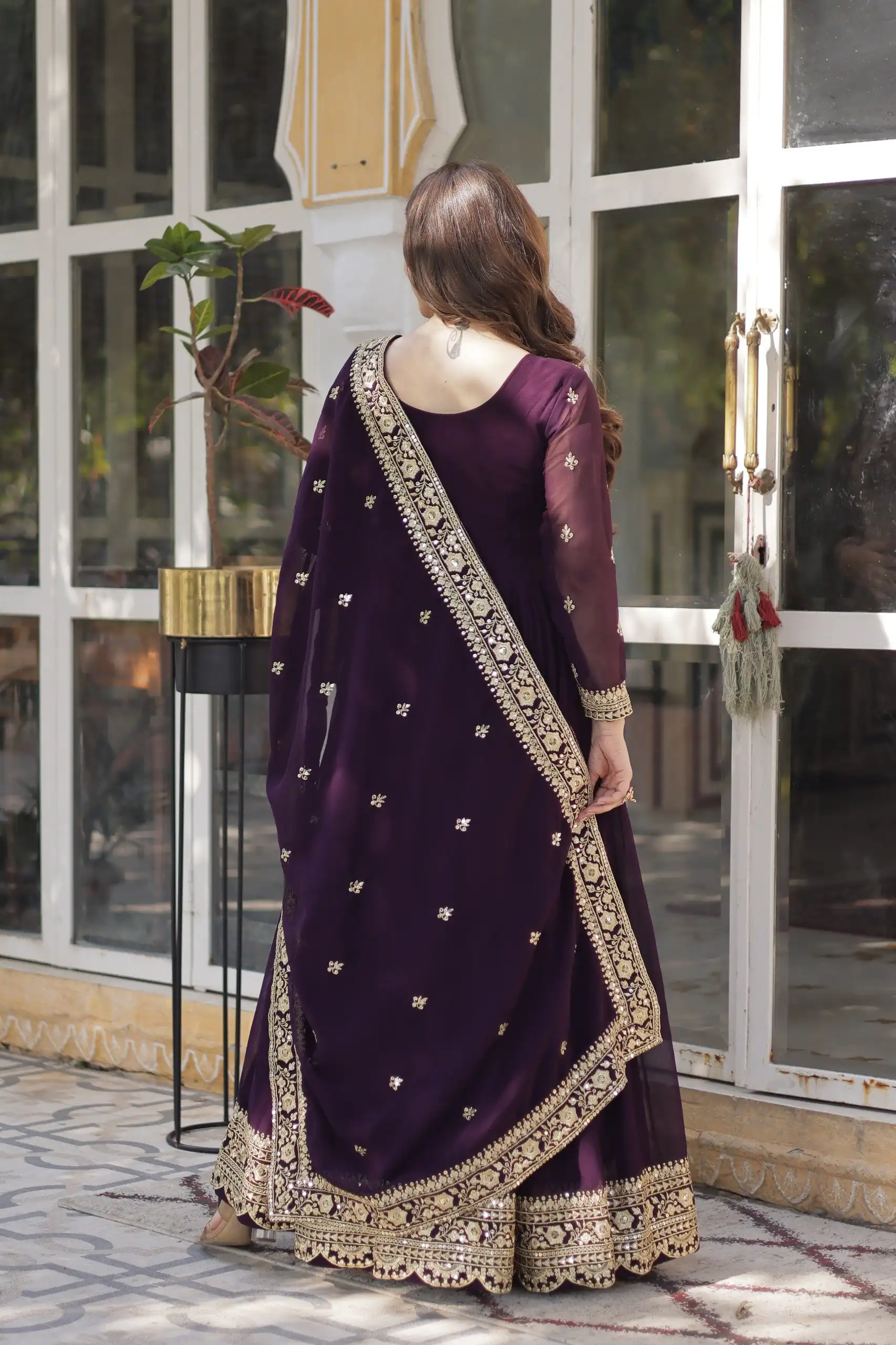 KA 1153 Wine Faux Blooming Gown with Embroidery Work & Zari Work. Available at ₹2599 only. Delivery 4-6 Working Days. Shop now. | Gowns, Bollywood Gowns, Creative Gowns, Designer Gowns, Embroidered Gowns, Party Wear Gowns