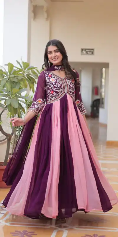 Ram 079 Wine Fox Georgette Gown Perfect for Wedding, Party, Eid, Temple Visit, Pongal – . Best Price ₹2049. Delivery 4-6 Working Days. Shop now. | Gowns, Bollywood Gowns, Creative Gowns, Designer Gowns, Embroidered Gowns, Party Wear Gowns