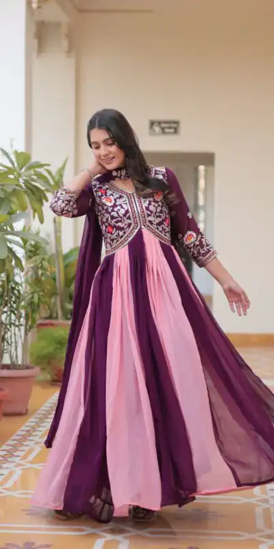 Ram 079 Wine Fox Georgette Gown Perfect for Wedding, Party, Eid, Temple Visit, Pongal – . Best Price ₹2049. Delivery 4-6 Working Days. Shop now. | Gowns, Bollywood Gowns, Creative Gowns, Designer Gowns, Embroidered Gowns, Party Wear Gowns