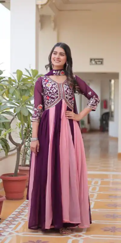 Ram 079 Wine Fox Georgette Gown Perfect for Wedding, Party, Eid, Temple Visit, Pongal – . Best Price ₹2049. Delivery 4-6 Working Days. Shop now. | Gowns, Bollywood Gowns, Creative Gowns, Designer Gowns, Embroidered Gowns, Party Wear Gowns