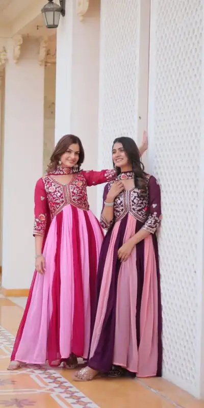 Ram 079 Wine Fox Georgette Gown Perfect for Wedding, Party, Eid, Temple Visit, Pongal – . Best Price ₹2049. Delivery 4-6 Working Days. Shop now. | Gowns, Bollywood Gowns, Creative Gowns, Designer Gowns, Embroidered Gowns, Party Wear Gowns