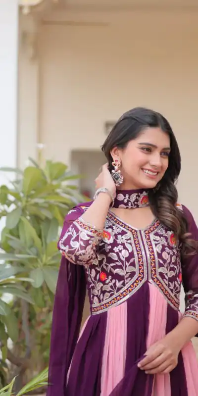 Ram 079 Wine Fox Georgette Gown Perfect for Wedding, Party, Eid, Temple Visit, Pongal – . Best Price ₹2049. Delivery 4-6 Working Days. Shop now. | Gowns, Bollywood Gowns, Creative Gowns, Designer Gowns, Embroidered Gowns, Party Wear Gowns