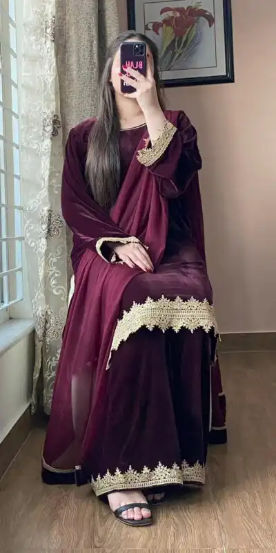 BE 419 Wine Georgette Salwar Suit with Lace Work & Embroidery Work. Get it for ₹1849. Delivery 4-6 Working Days. Shop now. | Casual Suits, Jump Suits, Tops & Bottoms, Track Suits, Salwar suit, Creative suits, Designer Suits, Palazzo Suits, Party Wear Suits, Patiala Suits, Straight Suits, Trendy Wear